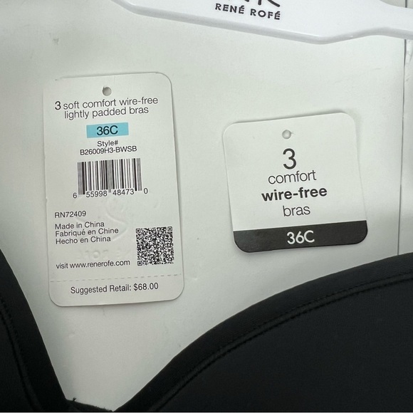 Rene ROFE Women’s Bras Sz 36C Lot/2 Gray & Black Wire-free Lightly Padded - Picture 9 of 9